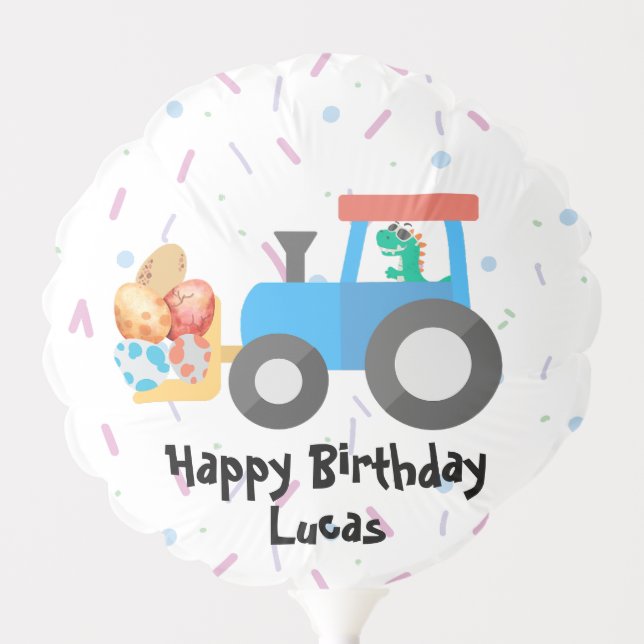 Cute egg dinosaur Construction Truck Birthday boy  Balloon (Front)