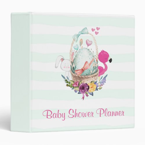 Cute Egg in a Basket with Flamingo and Bunny 3 Ring Binder