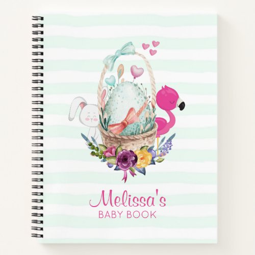 Cute Egg in a Basket with Flamingo and Bunny Notebook