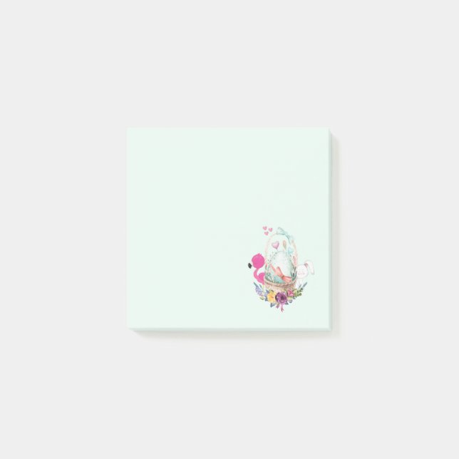 Cute Egg in a Basket with Flamingo and Bunny Post-it Notes (Front)