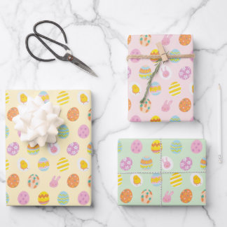 Cute Egg Pattern Green Yellow Pink Kids Birthday Wrapping Paper Sheets