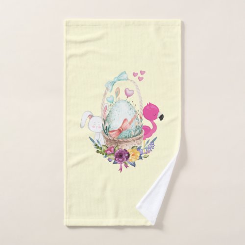 Cute Egg Pink Flamingo  Bunny Watercolor Bath Towel Set