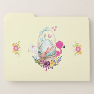 Cute Egg, Pink Flamingo & Bunny, Watercolor File Folder