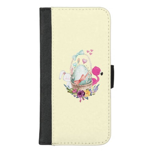 Cute Egg Pink Flamingo  Bunny Watercolor iPhone 87 Plus Wallet Case