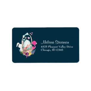 Cute Egg, Pink Flamingo & Bunny Watercolor Label