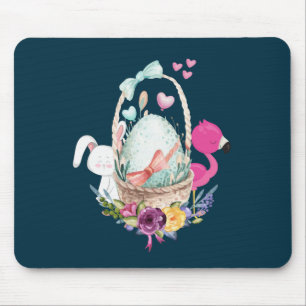 Cute Egg, Pink Flamingo & Bunny Watercolor Mouse Pad