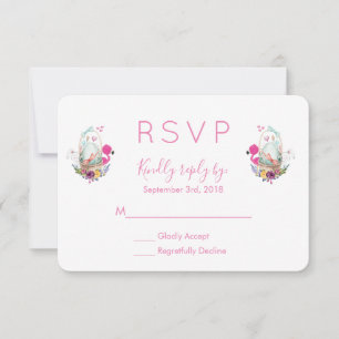 Cute Egg, Pink Flamingo & Bunny Watercolor RSVP