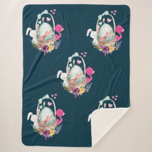Cute Egg, Pink Flamingo & Bunny, Watercolor Sherpa Blanket