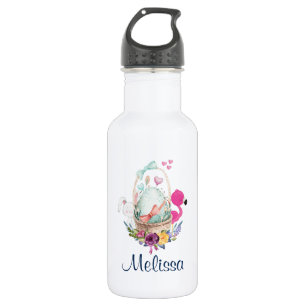 Cute Egg, Pink Flamingo & Bunny, Watercolor Stainless Steel Water Bottle