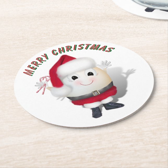 Cute Egg Santa - Eggstrordinary Christmas Round Paper Coaster (Angled)