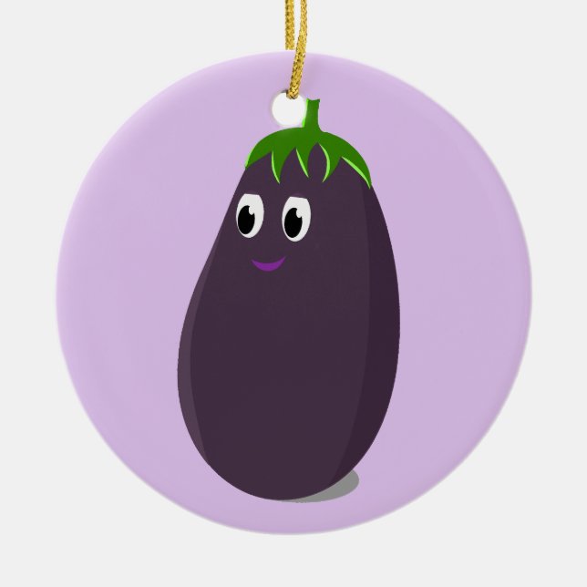 Cute Eggplant Print Ceramic Ornament (Front)