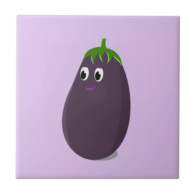 Cute Eggplant Print Ceramic Tile (Front)