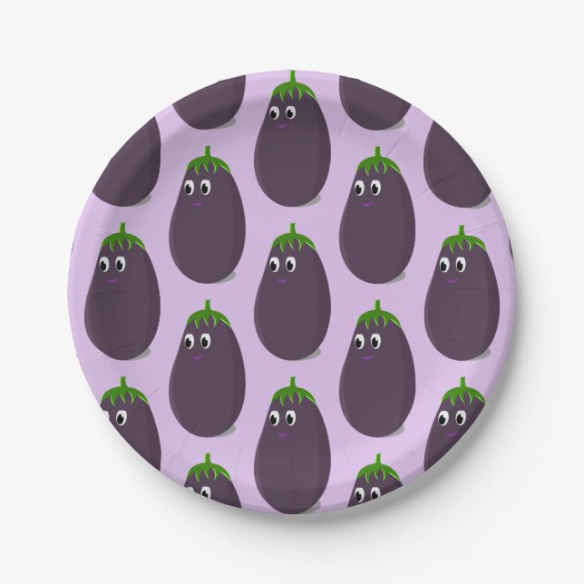 Cute Eggplant Print Paper Plates (Front)