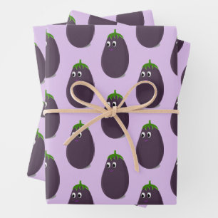 Cute Eggplant Print Wrapping Paper Sheets