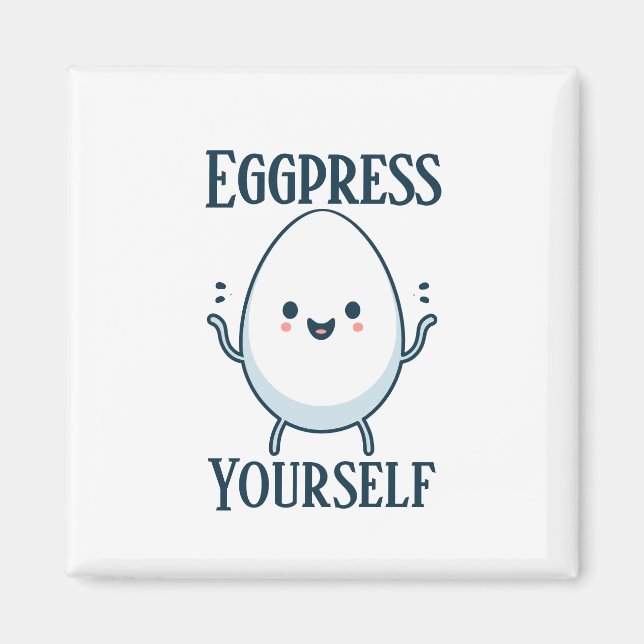 Cute "Eggpress Yourself" Funny Pun Magnet (Front)