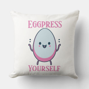 Cute "Eggpress Yourself" Funny Pun Throw Pillow