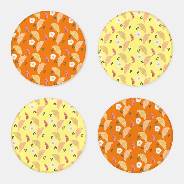 Cute Eggs Croissant Breakfast Pattern  Coaster Set (Set)