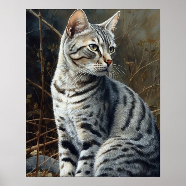 Cute Egyptian Mau Cat Art Print Poster (Front)