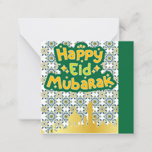 Cute Eid Mubarak Greeting Green Note Card