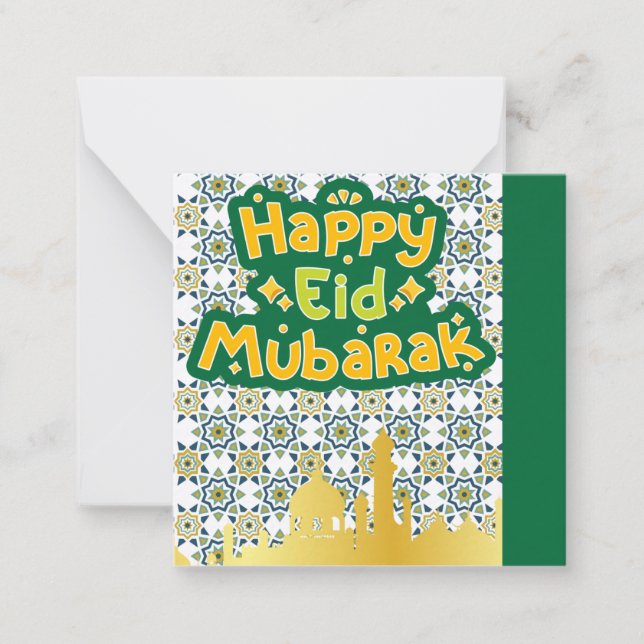 Cute Eid Mubarak Greeting Green Note Card (Front)