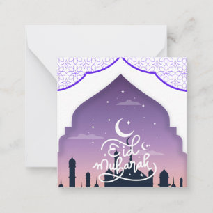 Cute Eid Mubarak Greeting Purple Note Card