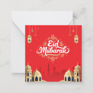 Cute Eid Mubarak Greeting Red Note Card
