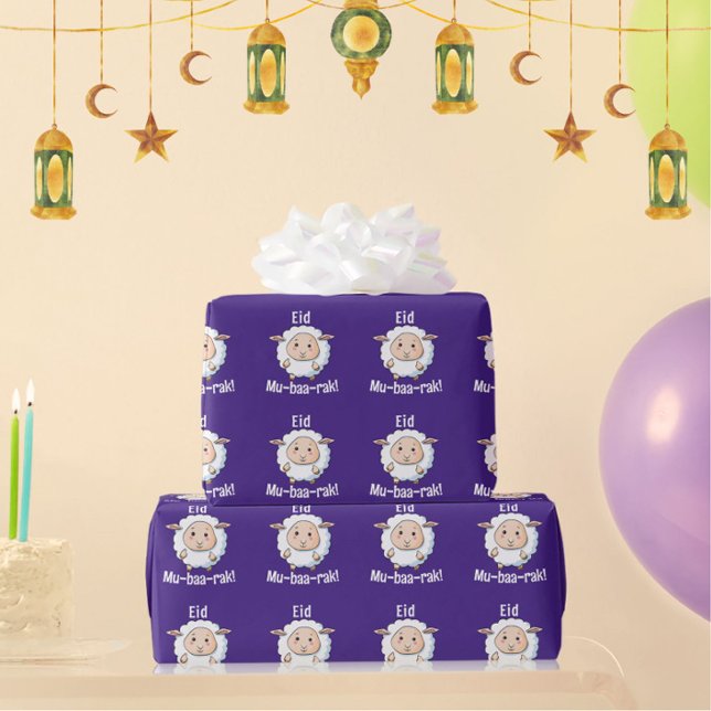 Cute "Eid Mubarak" Sheep Funny Kids' Purple Wrapping Paper (Fun purple Eid Mubarak sheep wrapping paper. Great for kids!)