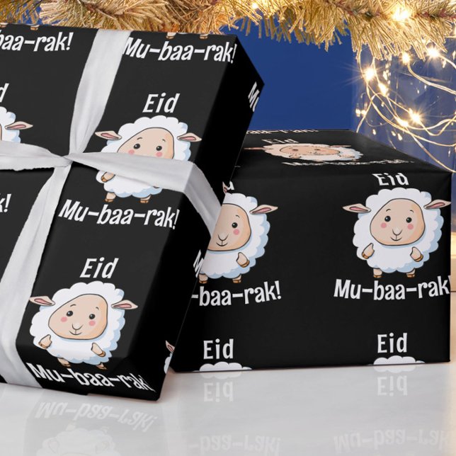 Cute "Eid Mubarak" Sheep Funny Kids' Wrapping Paper (Celebrate Eid with this cute, funny "Eid Mubarak" sheep wrapping paper. Great for kids!)