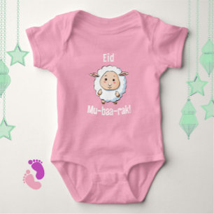 Cute "Eid Mubarak" Sheep Pink Baby Girl Bodysuit