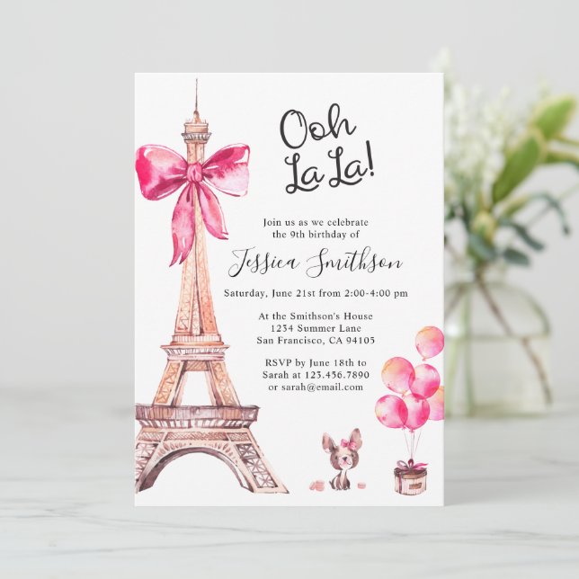 Cute Eiffel Tower Paris Birthday Invitations (Standing Front)