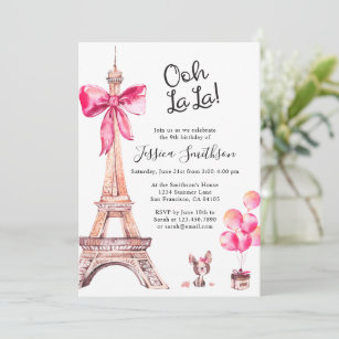 Cute Eiffel Tower Paris Birthday Invitations