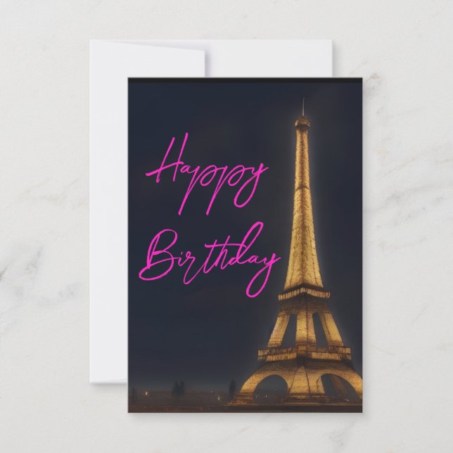 Cute Eiffel Tower Pink Happy Birthday Post Card (Front)
