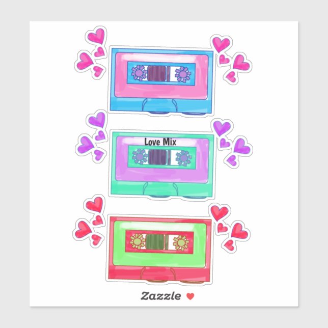 Cute Eighties Vintage Music Mixtape Cartoon Sticker (Sheet)