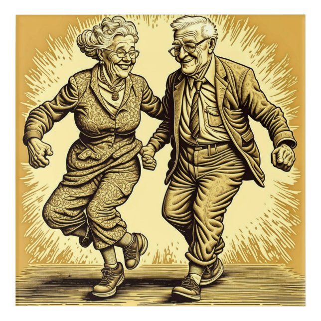 Cute Elderly Couple Dancing Acrylic Print (Front)