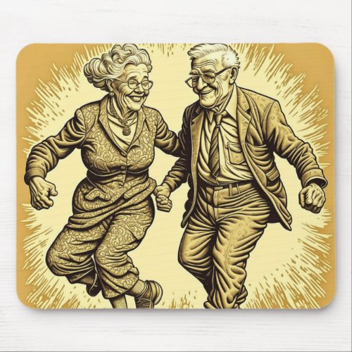 Cute Elderly Couple Dancing Mouse Pad