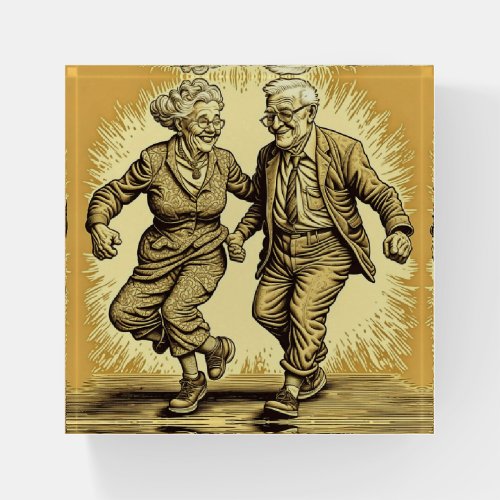 Cute Elderly Couple Dancing Paperweight
