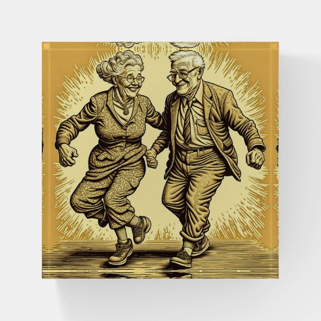 Cute Elderly Couple Dancing Paperweight (Front)