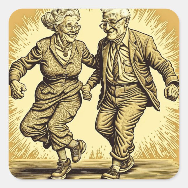 Cute Elderly Couple Dancing Square Sticker (Front)