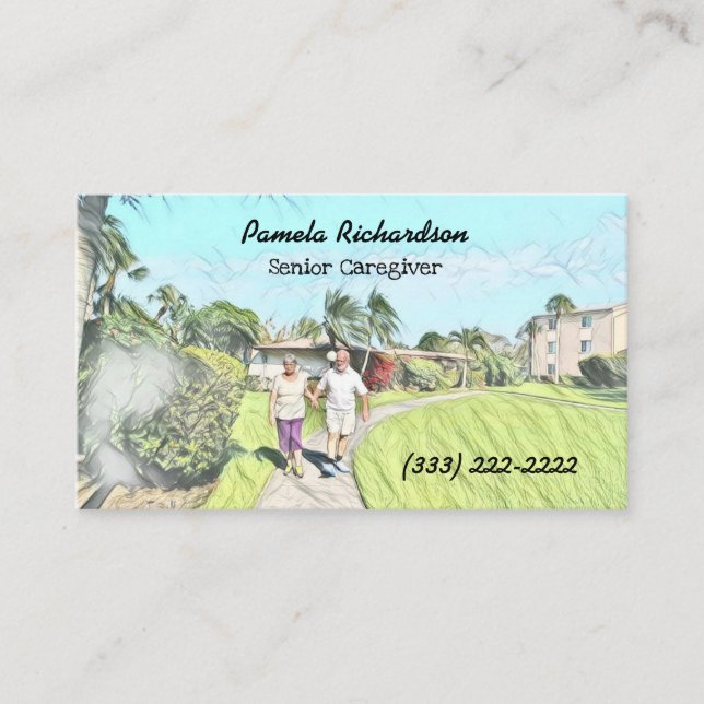 Cute Elderly Couple Senior Caregiver Business Card (Front)