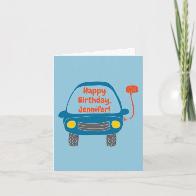 Cute Electric Car Personalized Birthday Card (Front)
