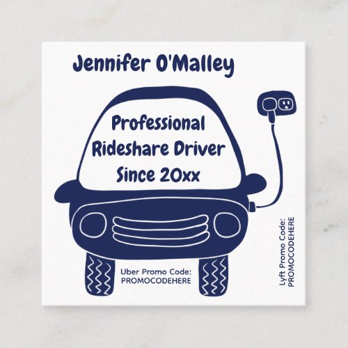 Cute Electric Car Rideshare Driver Promo Code Square Business Card