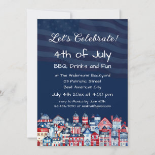 Cute Elegant 4th of July Family BBQ Party Blue Invitation
