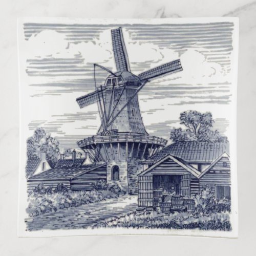 Cute Elegant Antique Delft Blue Dutch Windmill Trinket Tray