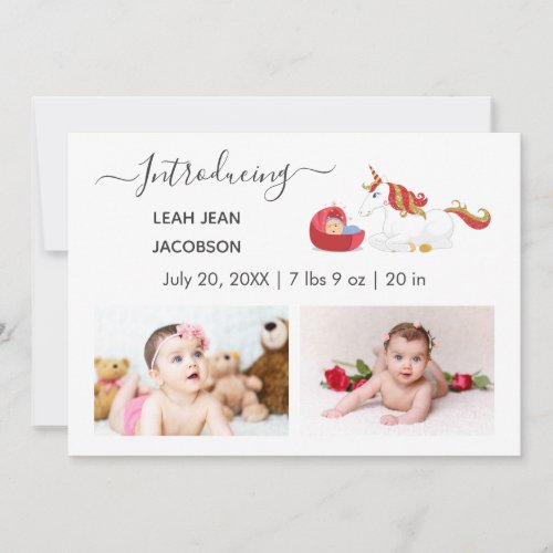 Cute Elegant Baby Photo Birth Announcement Unicorn