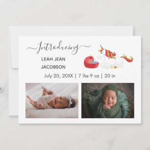 Cute Elegant Baby Photo Birth Announcement Unicorn
