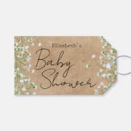 Cute Elegant Baby&#39;s Breath Floral Boho Baby Shower Gift Tags