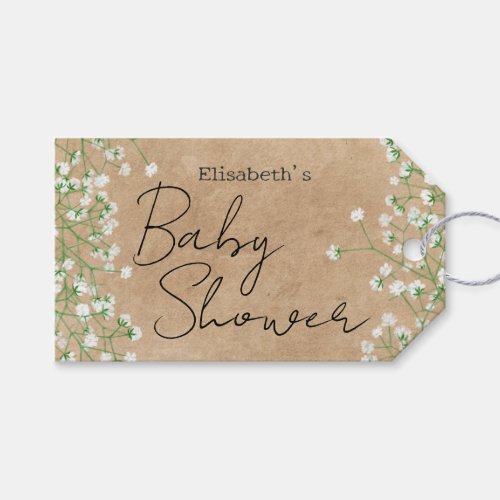 Cute Elegant Babys Breath Floral Boho Baby Shower Gift Tags