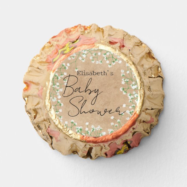 Cute Elegant Baby's Breath Floral Boho Baby Shower Reese's Peanut Butter Cups (Front)