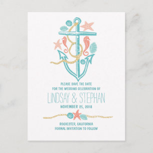 Cute elegant beach wedding save the date postcards