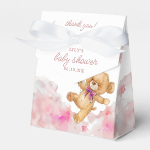Cute Elegant Bearly Wait Pink Girl Baby Shower Favor Boxes